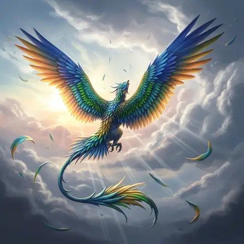Fantasy-Inspired Mystical Creature Soaring Through Cloudy Sky