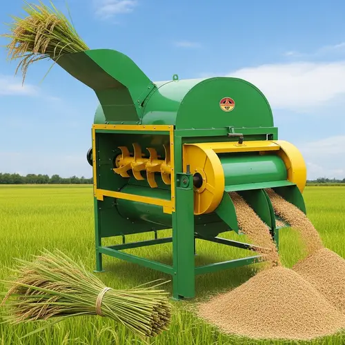 Prototype Rice Thresher Machine in Green and Yellow | Efficient Rice Grain Separation