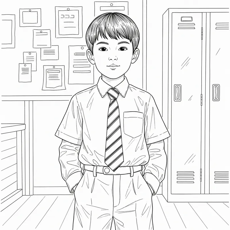 Charming Black and White Drawing of a Young Student