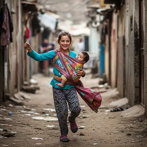 Hopeful Girl Dancing in Slum with Baby | Heartwarming Scene