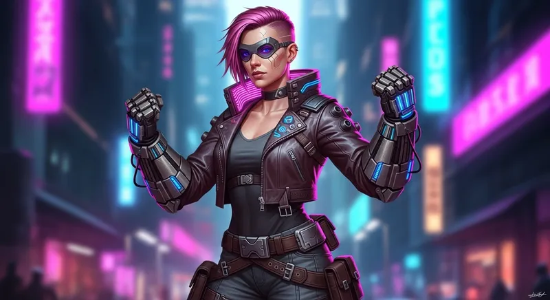Futuristic Cyber Vigilante: Pink-Haired Vi