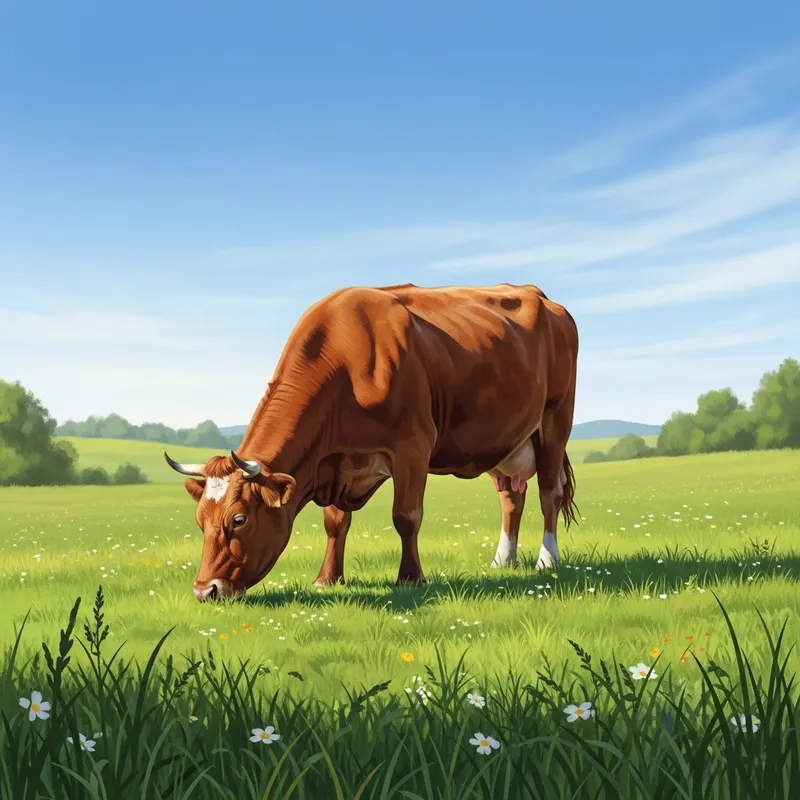 Serene Countryside Scene with Grazing Cow