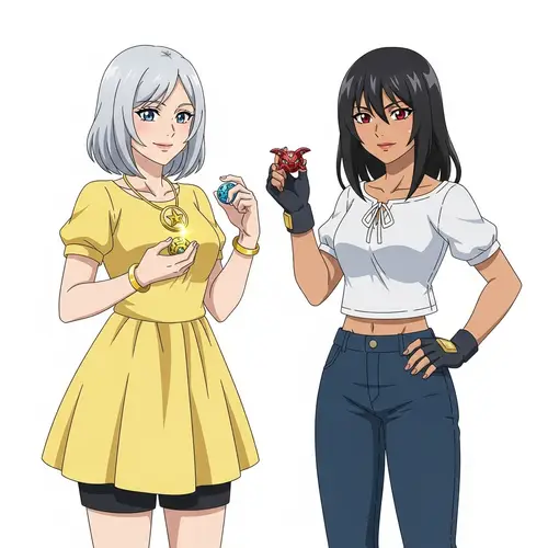 Female Bakugan Brawlers: Grey vs. Black Hair - Battle of Strength and Style