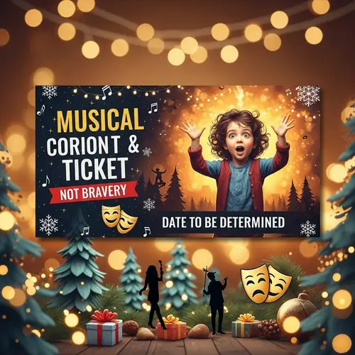 Festive Holiday-Themed Musical Ticket Gift Card Design