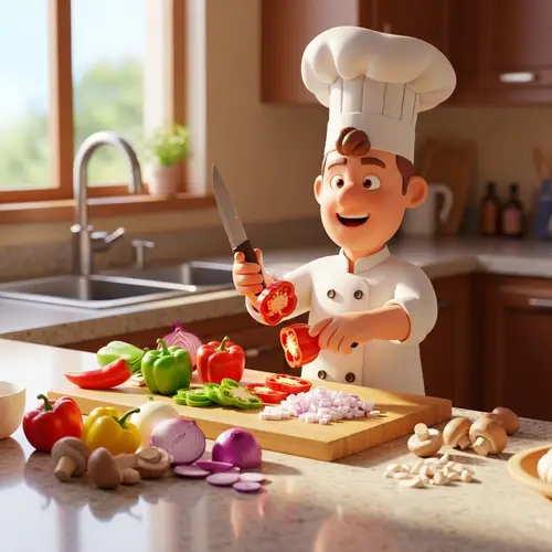 Fresh Vegetable Chopping by Chef in Brightly Lit Kitchen