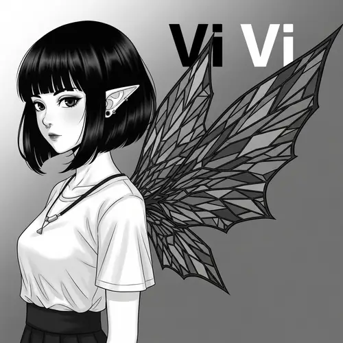 Anime Girl with Black Hair | Vi Vi Monochrome Illustration