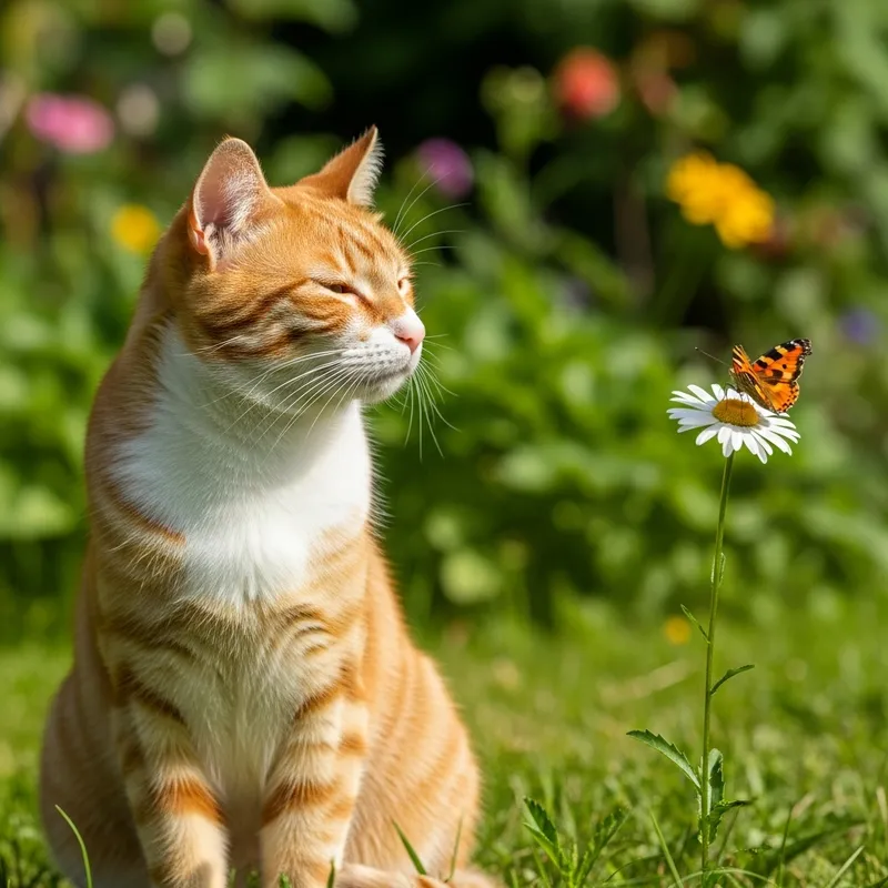 Beautiful Striped Cat in Sunny Garden