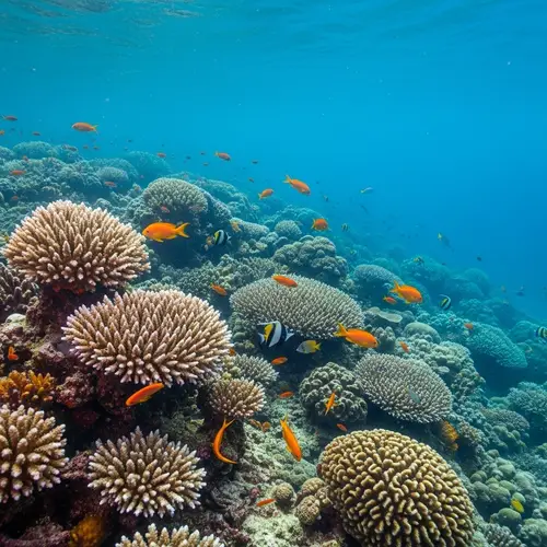 Whimsical Underwater Scene with Colorful Coral Reefs and Exotic Sea Creatures