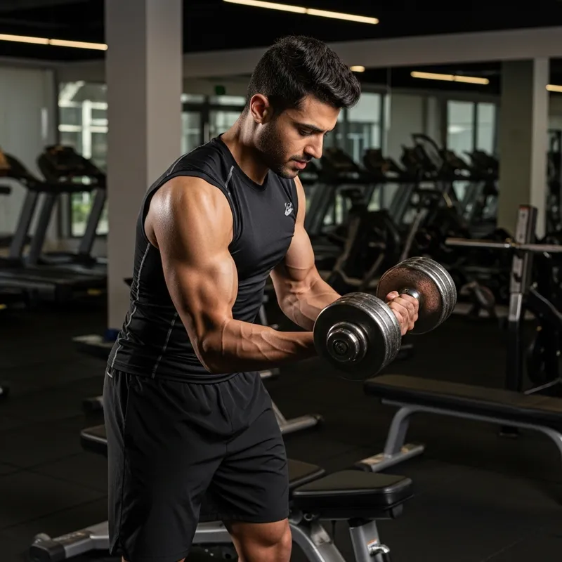 Middle-Eastern Fitness Model Bicep Curl in Modern Gym | Dynamic Workout