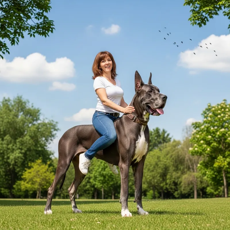 Great Dane Dog with Woman Enjoying Sunny Day