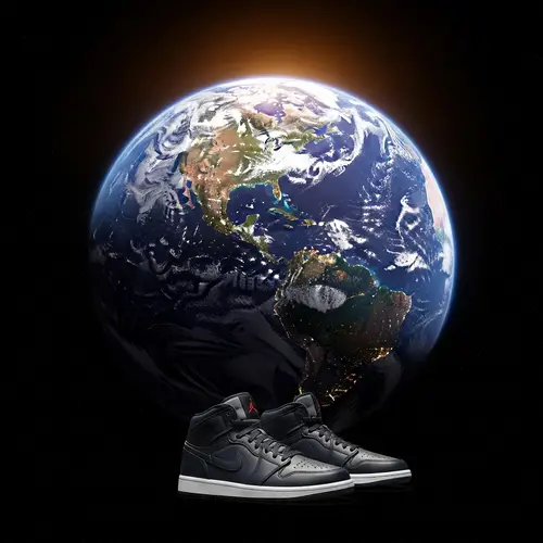 Earth Illuminated by Warm Light with Jordan Style Sneakers