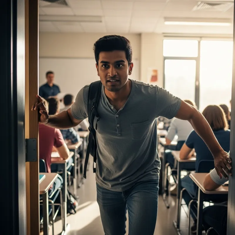 Hurry Up Student Entering Classroom