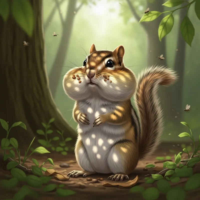 Chubby Cheeked Chipmunk with Lush Tail in Enchanted Woodland Chubby Cheeked Chipmunk with Lush Tail in Enchanted Woodland