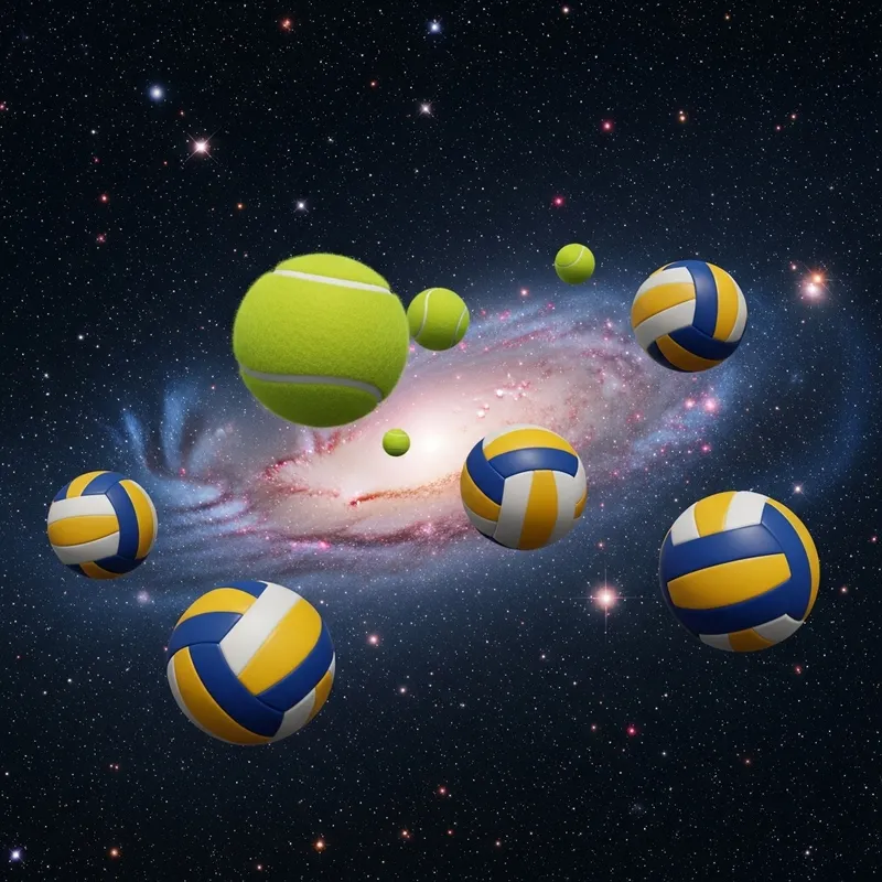 Tennis & Volleyball Balls Floating in Space Tennis & Volleyball Balls Floating in Space