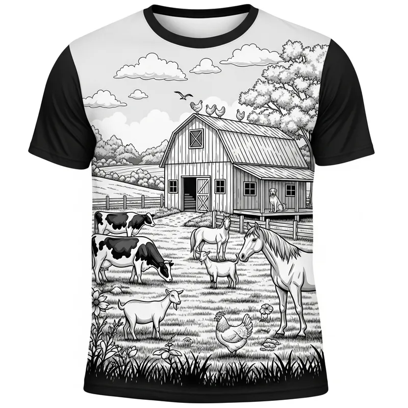 Charming Black and White Farm T-Shirt Design
