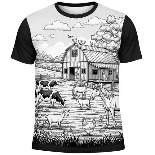 Charming Black and White Farm T-Shirt Design