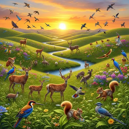 Scenic Landscape with Diverse Wildlife | Serene Beauty