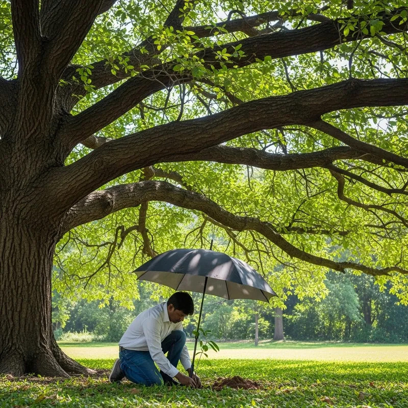 Planting Tree Under Protective Canopy | Environmental Oasis