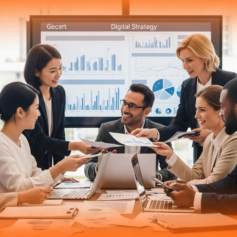 Asian Team Brainstorming Digital Strategy in Vibrant Setting