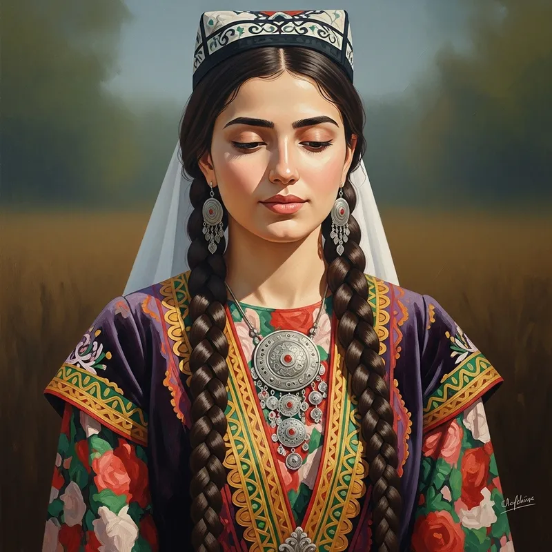 Tajik Girl in National Dress | Oil Painting of 25-Year-Old