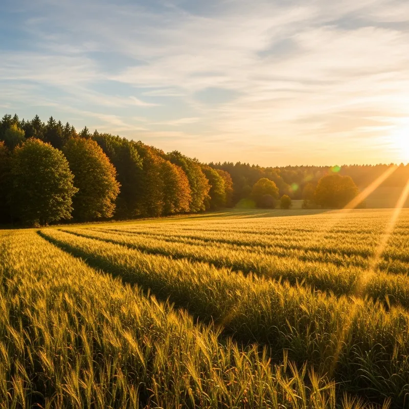 Autumn Landscape: Image of Rustling Wheat in the Golden Light