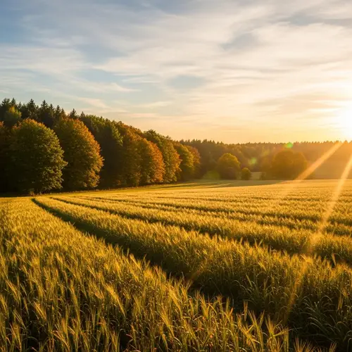 Autumn Landscape: Rustling Wheat Field with Colorful Forest