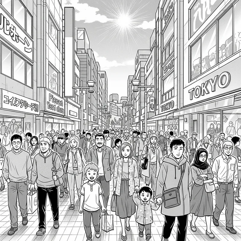 Vibrant Manga City Street Scene in Tokyo