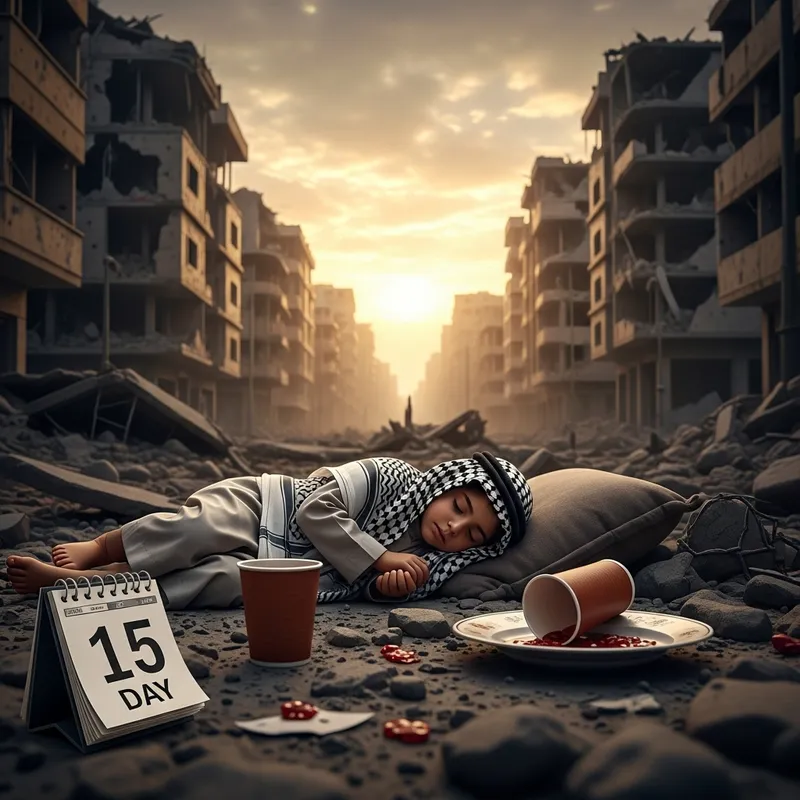 Resilience Amidst Devastation: Child in Palestinian Keffiyeh | 15 DAY Crisis Resilience Amidst Devastation: Child in Palestinian Keffiyeh | 15 DAY Crisis