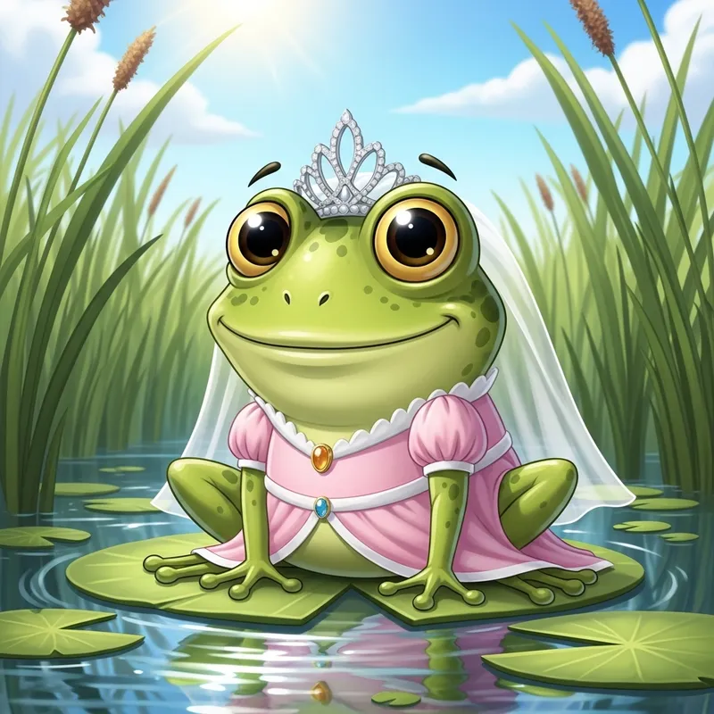 Royal Cartoon Frog: A Serene Pond Encounter Royal Cartoon Frog: A Serene Pond Encounter