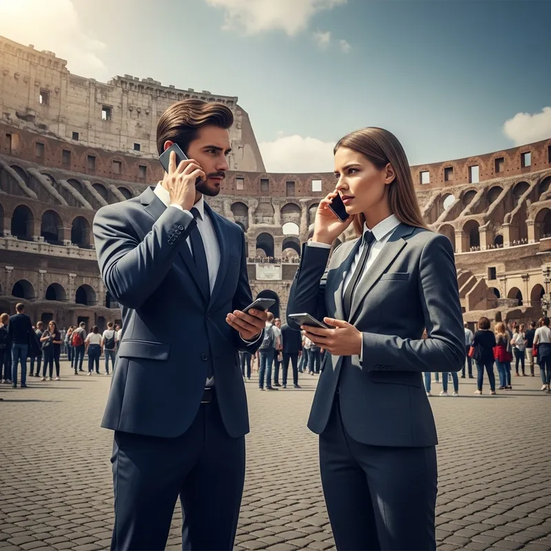 Intense Sales Showdown: Rival Salesmen Compete in Rome's Colosseum