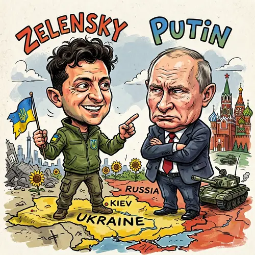 Putin and Zelensky Caricature Art