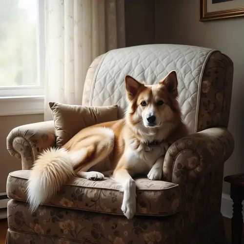 Tranquil Scene: Medium-Sized Dog Relaxing on Armchair in Indoor Setting