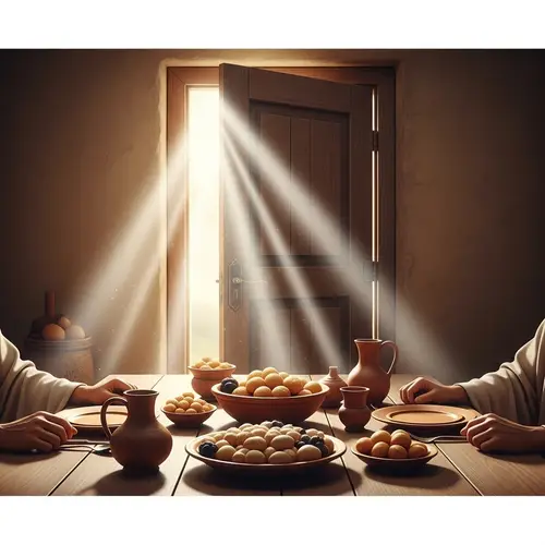 Divine Encounter: Jesus and a Common Man Sharing Abundant Meal