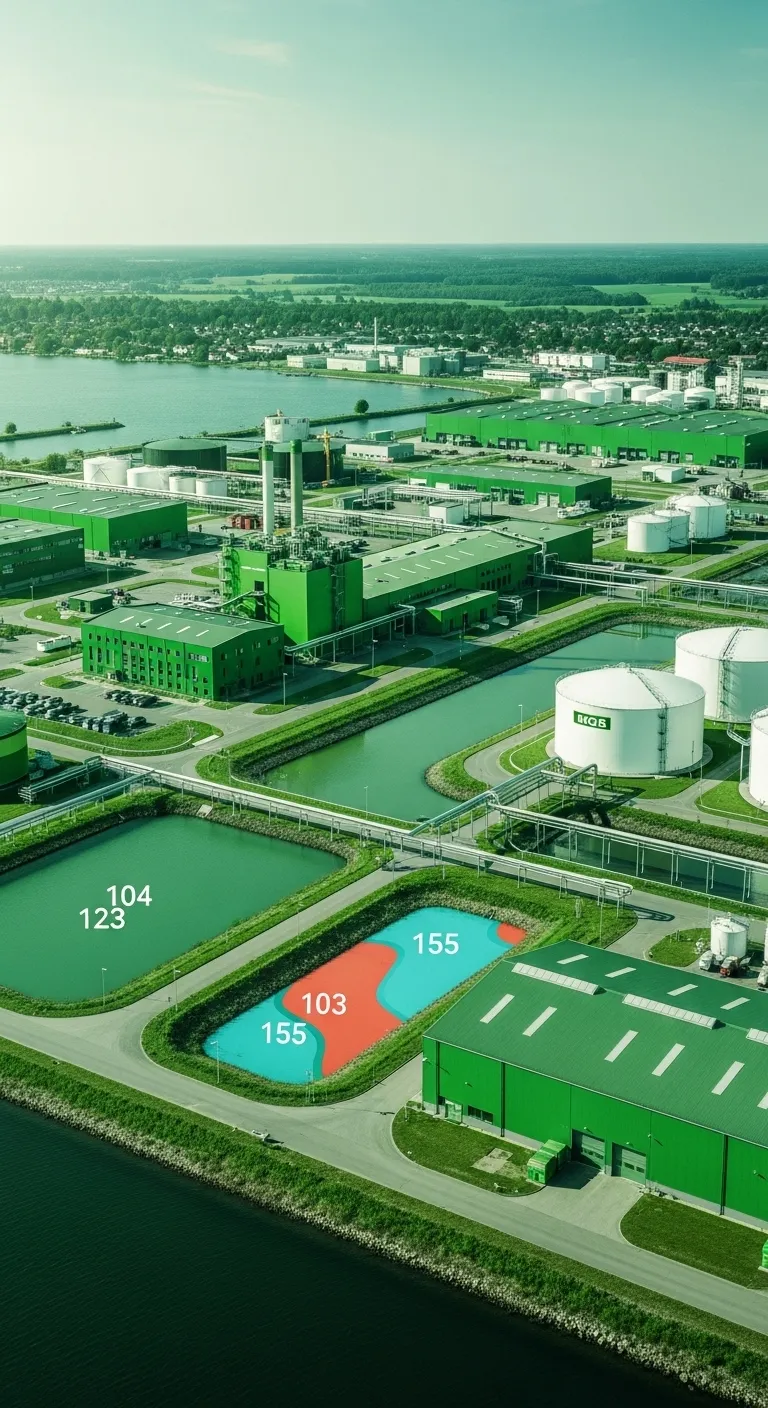 Modern Green Industrial Area with Unique RGB Water Modern Green Industrial Area with Unique RGB Water