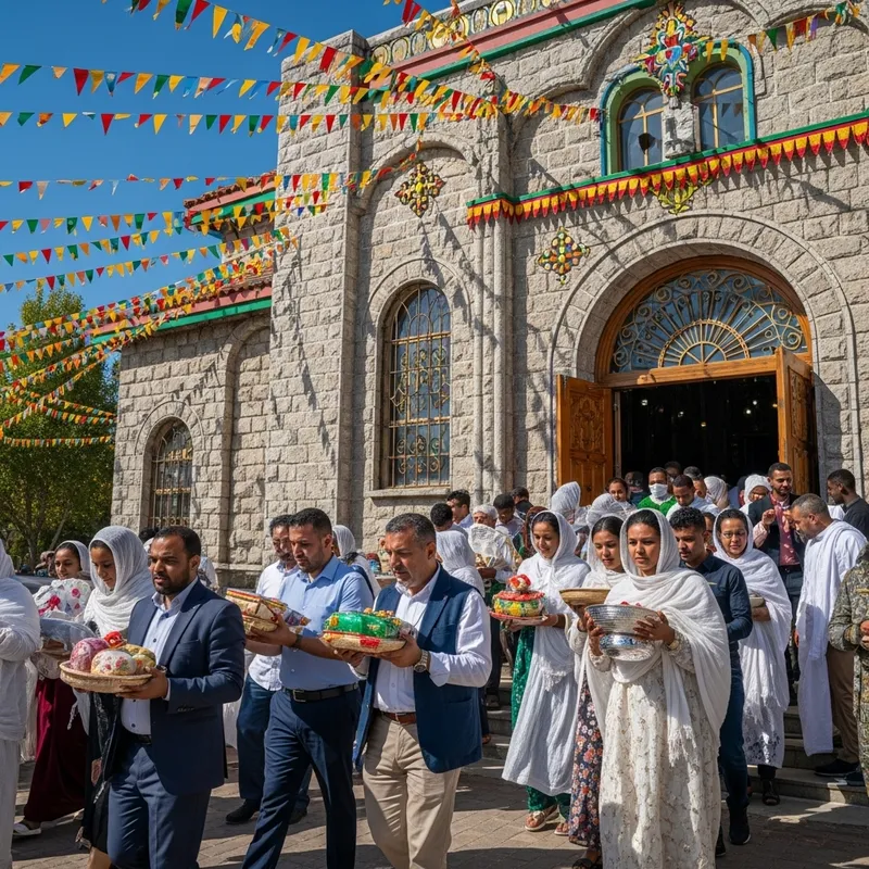 Ethiopian Church Tithes: Diverse Community Gathering