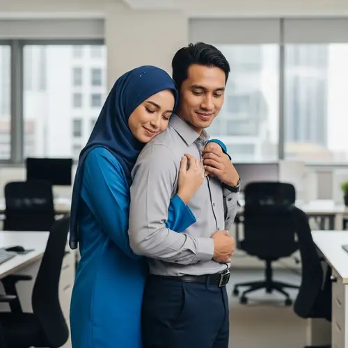 Malaysian Couple Embracing in Office | Wife in Hijab & Baju Kurung