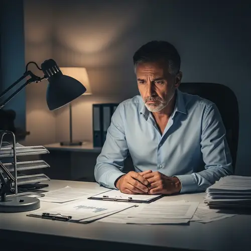 Melancholy Middle-Aged Entrepreneur in Office - Find Relief Here