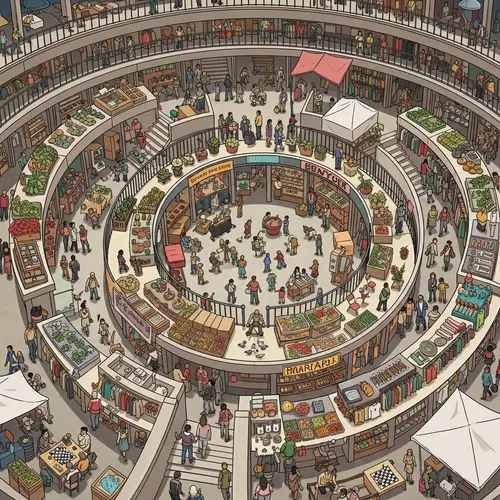 Vibrant Central Market with Diverse Shops and Activities