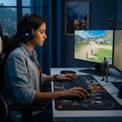 Skilled South Asian Female Gamer in Action | Multi-monitor Setup