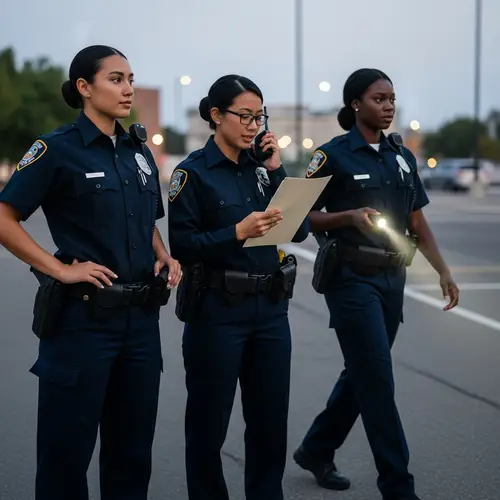 Diverse Female Police Officers on Duty - Urban Patrol Scene