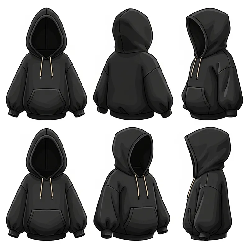 Mini Black Cartoon-Style Hoodie in All Sides View