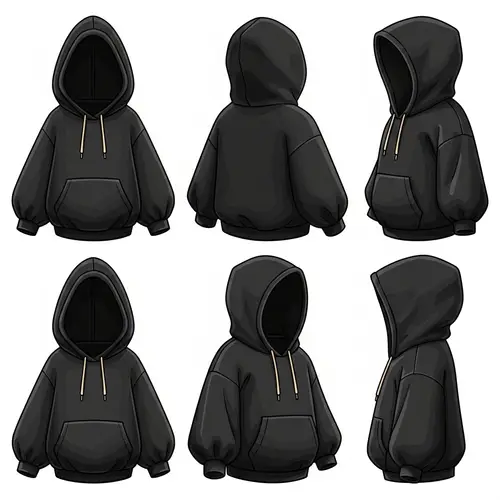 Cartoon-Style Petite Black Hoodie with Multiple Viewing Angles