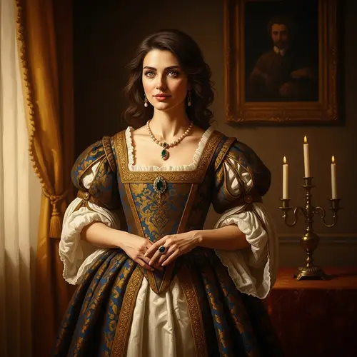 Elegant European-Persian Noblewoman in Regal Gown | Timeless Masterpiece