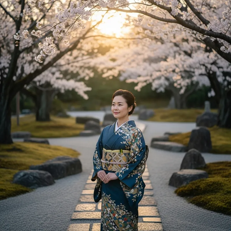 Tranquil Beauty: Asian Woman in Kimono