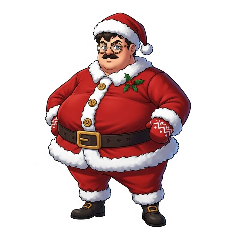 Humorous Christmas Character in Red-and-White Outfit