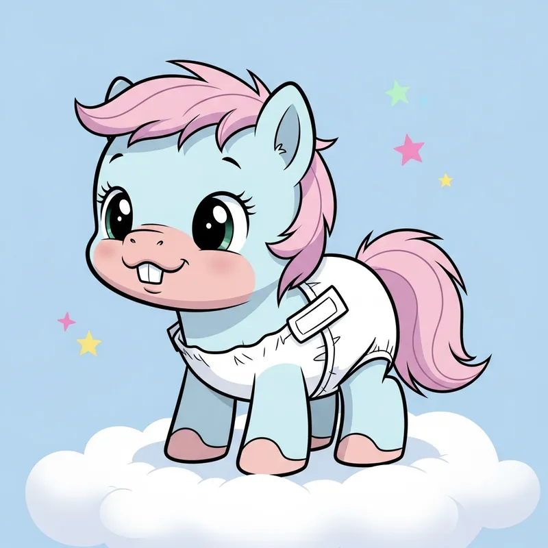 Cute Animated Character in Diapers with 1 Milk Tooth