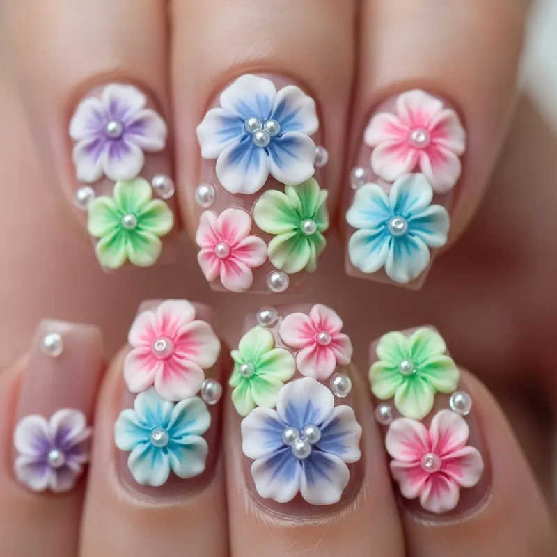 3D Floral Nail Art in Pastel Colors | Stunning Design Details