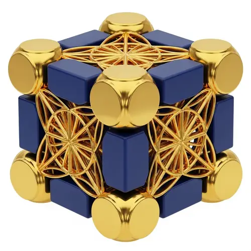 Metatron's Cube Geometric Shape in Gold and Blue