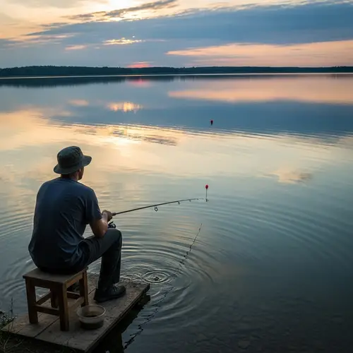Tranquil Angler by Clear Lake | Sunset Fishing Scene
