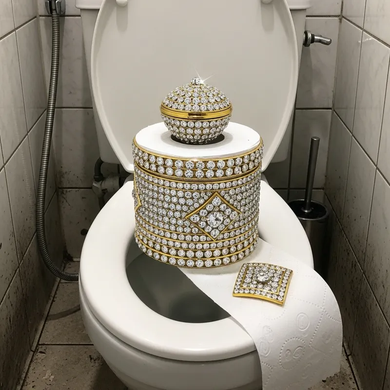 Luxurious Diamond and Gold Toilet Paper in Dirty Setting